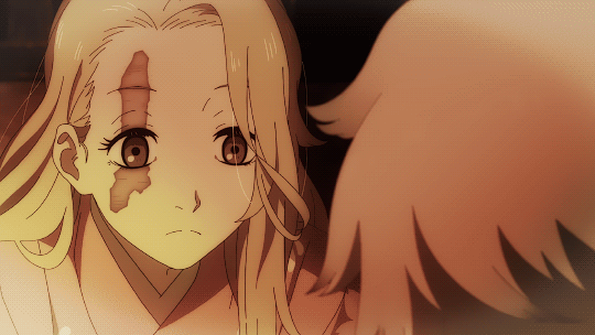 Nesta imagem a personagem Yui se aproxima de Gabimaru que estava envergonhado e lhe beija nos lábios